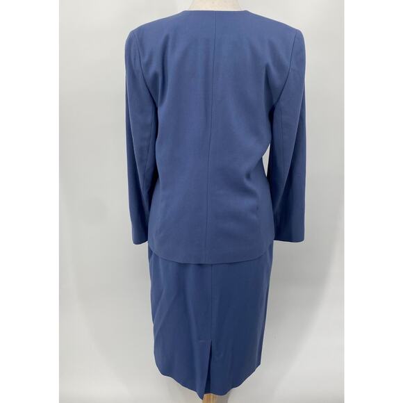 Vintage Pendleton Virgin Wool Skirt Suit Set Collarless Blazer Powder Blue 12 - Picture 10 of 16